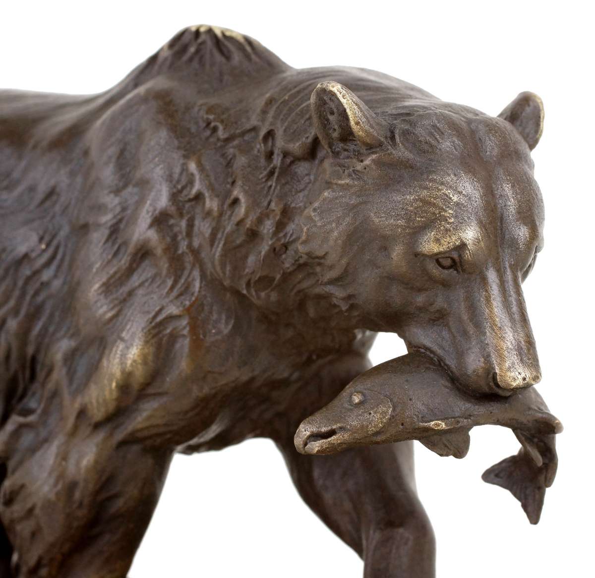 Bear Catching Fish Bronze Sculpture-Dynamic Wildlife Art Nature Scene Statue(TPAL-317)