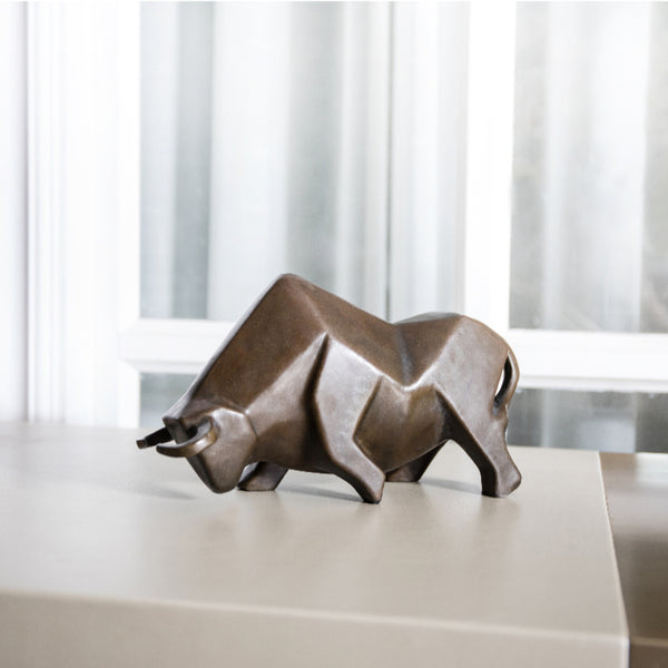 Modern Wall Street Bull Ornament-Abstract Brass Sculpture for Fortune,Office&Gift|YDZ-023