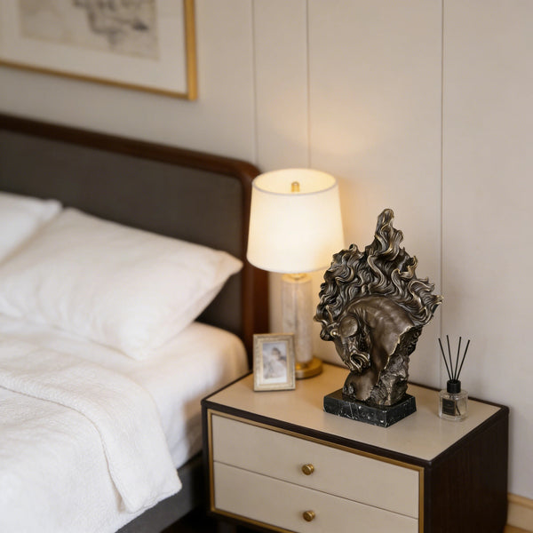 Flame Mane Horse Head Sculpture-Modern Dynamic Brass Bust Art Piece