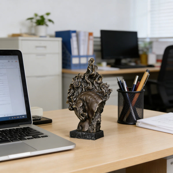 Flame Mane Horse Head Sculpture-Modern Dynamic Brass Bust Art Piece