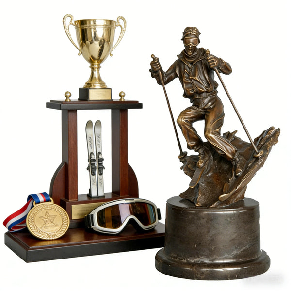 Skier Bronze Sculpture-Skiing Male Winter Sports Art Metal Statue|TPE-791