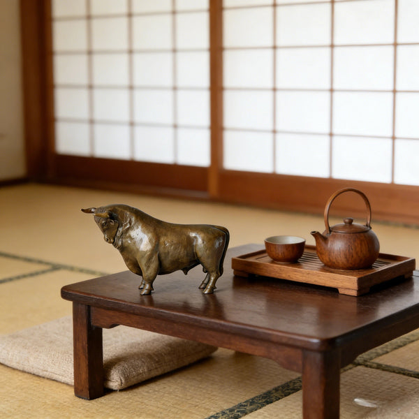 Realistic British Longhorn Bull Ornament – Solid Brass Strength & Prosperity Sculpture|TPAL-141