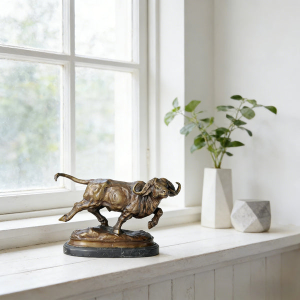 African Buffalo Bronze Statue Animal Sculpture Art Craft TPAL-084