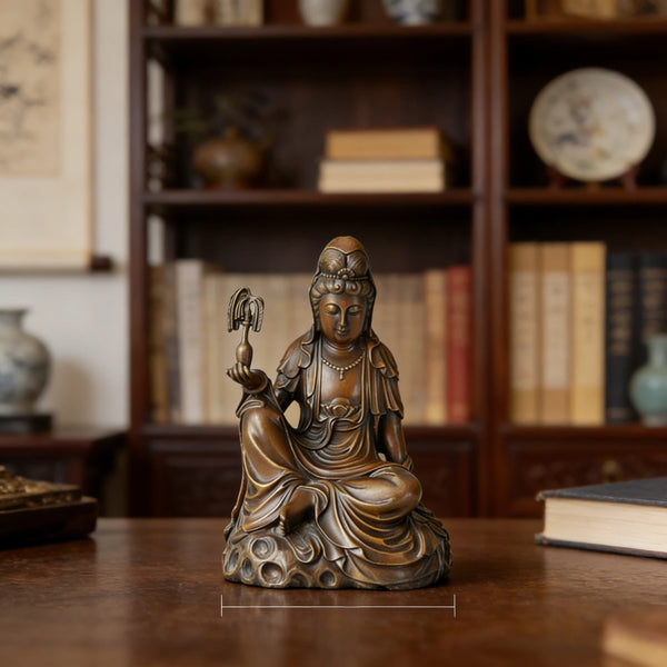Sitting Copper Guanyin Buddha Statue-Chinese Bronze Home Blessing Decor|TPFX-034