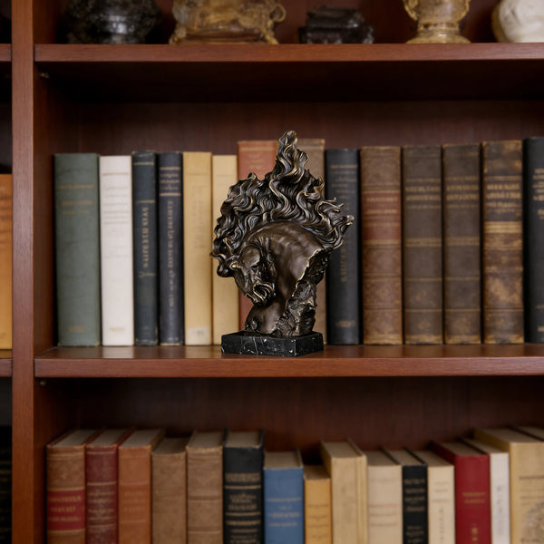 Flame Mane Horse Head Sculpture-Modern Dynamic Brass Bust Art Piece