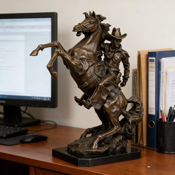 Frederic Remington Sculpture-The Bronco Buster Cowboy Bronze Art Statues