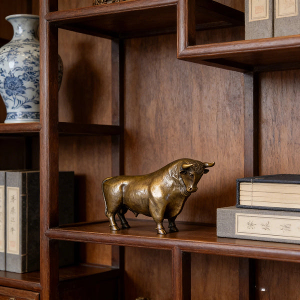 Realistic British Longhorn Bull Ornament – Solid Brass Strength & Prosperity Sculpture|TPAL-141