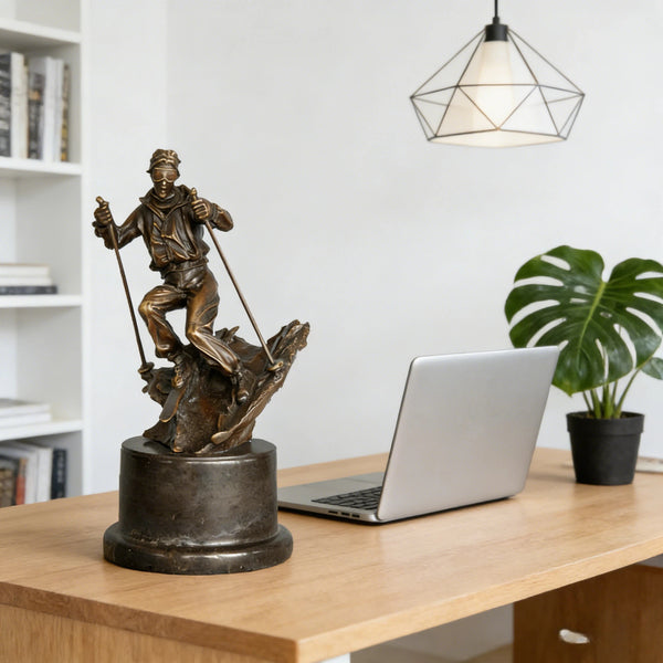 Skier Bronze Sculpture-Skiing Male Winter Sports Art Metal Statue|TPE-791
