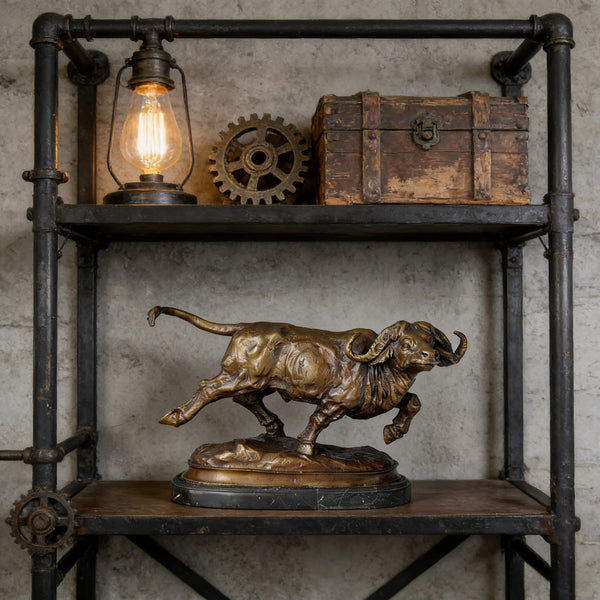 African Buffalo Bronze Statue Animal Sculpture Art Craft TPAL-084