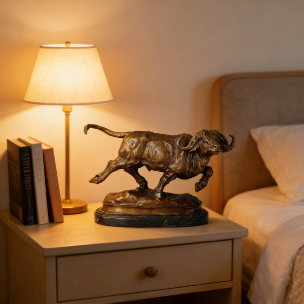 African Buffalo Bronze Statue Animal Sculpture Art Craft TPAL-084