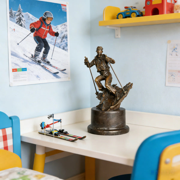 Skier Bronze Sculpture-Skiing Male Winter Sports Art Metal Statue|TPE-791