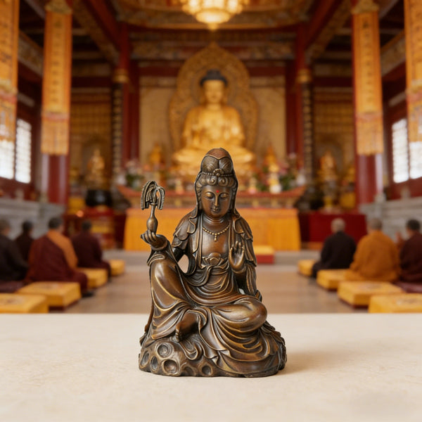 Sitting Copper Guanyin Buddha Statue-Chinese Bronze Home Blessing Decor|TPFX-034