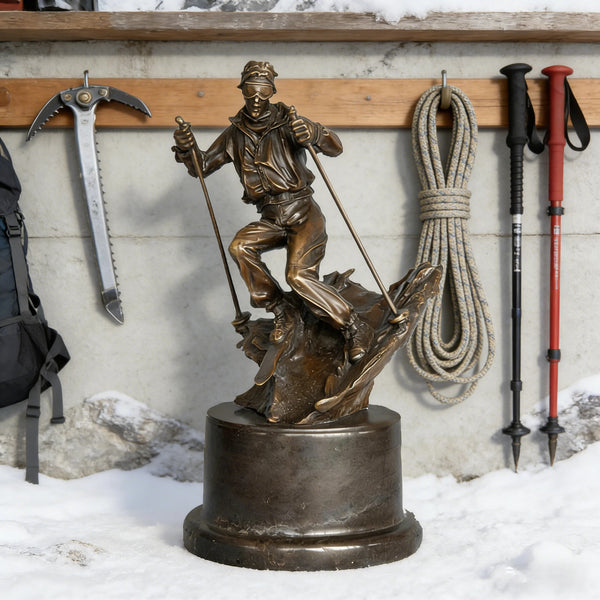Skier Bronze Sculpture-Skiing Male Winter Sports Art Metal Statue|TPE-791