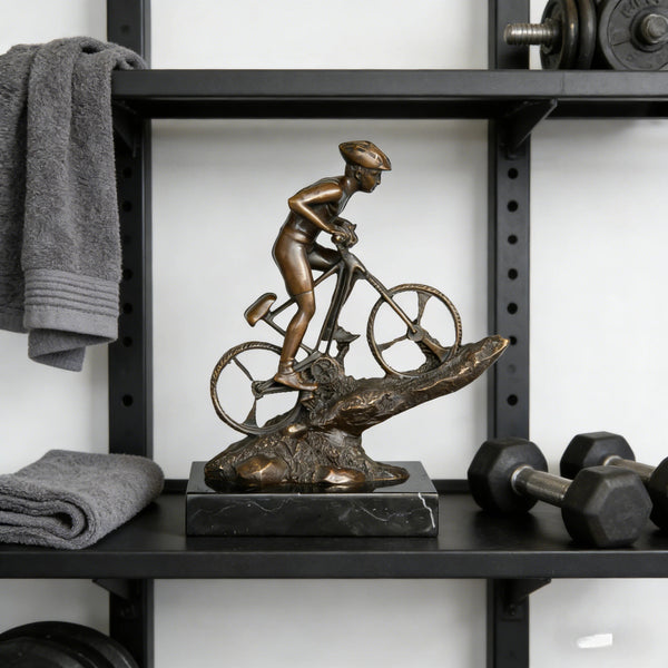 Bronze Mountain Biker Sculpture – Outdoor Sports Desk Decor, Cycling Figurine |TPE-790