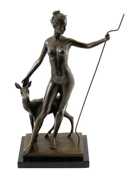 Small Size Art Collection Deer Girl Decoration Brass Sculpture Statue TPE-871