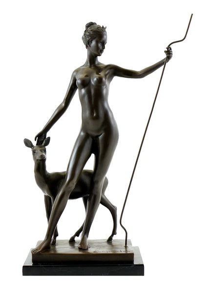 Small Size Art Collection Deer Girl Decoration Brass Sculpture Statue TPE-871
