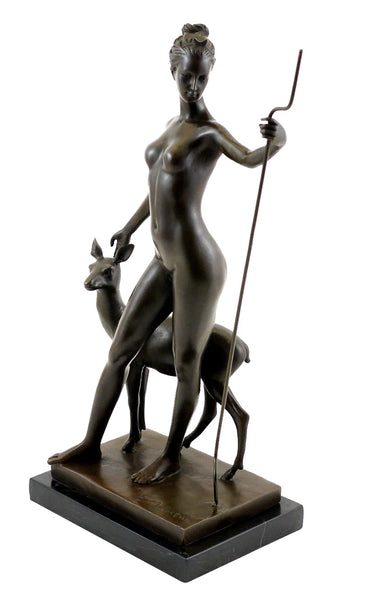 Small Size Art Collection Deer Girl Decoration Brass Sculpture Statue TPE-871