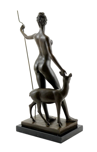 Small Size Art Collection Deer Girl Decoration Brass Sculpture Statue TPE-871