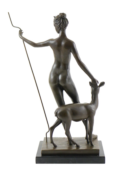 Small Size Art Collection Deer Girl Decoration Brass Sculpture Statue TPE-871