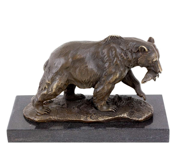 Bear Catching Fish Bronze Sculpture-Dynamic Wildlife Art Nature Scene Statue(TPAL-317)