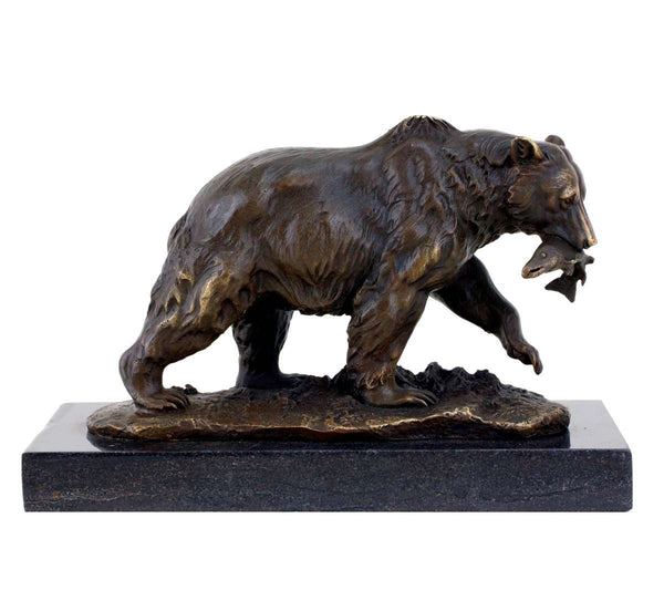 Bear Catching Fish Bronze Sculpture-Dynamic Wildlife Art Nature Scene Statue(TPAL-317)