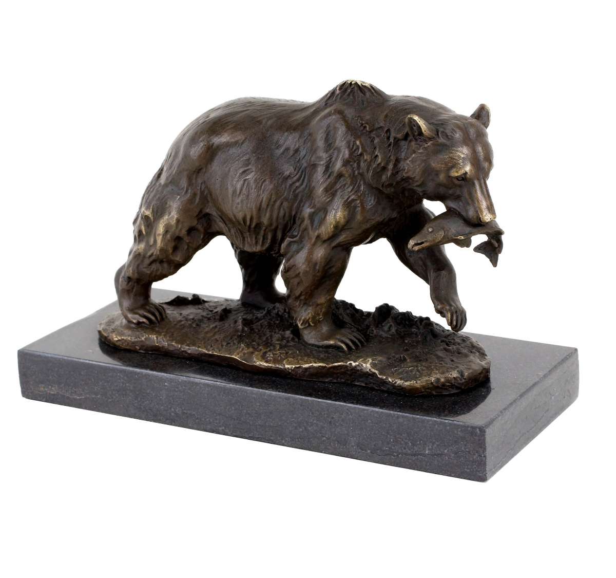 Bear Catching Fish Bronze Sculpture-Dynamic Wildlife Art Nature Scene Statue(TPAL-317)