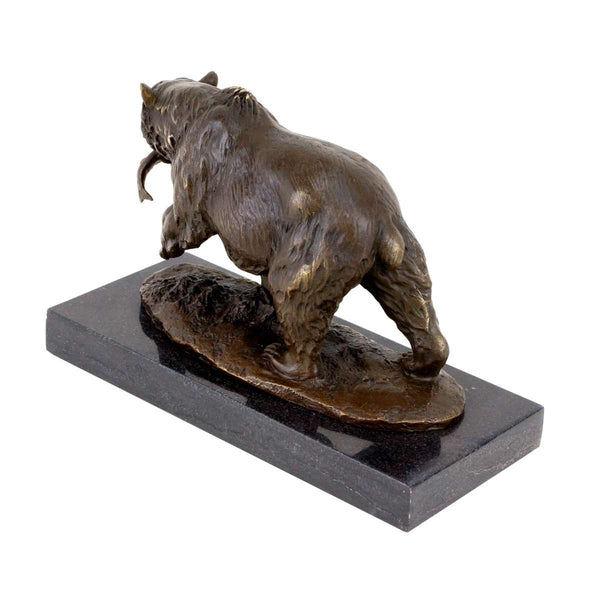 Bear Catching Fish Bronze Sculpture-Dynamic Wildlife Art Nature Scene Statue(TPAL-317)