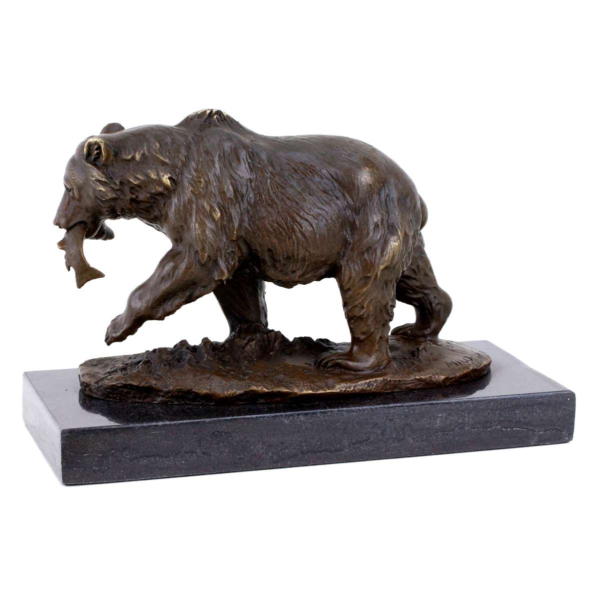Bear Catching Fish Bronze Sculpture-Dynamic Wildlife Art Nature Scene Statue(TPAL-317)
