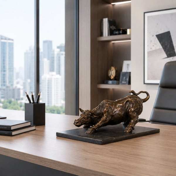 Powerful Wall Street Charging Bull bronze sculpture crafted using the lost-wax casting method. A timeless symbol of strength, resilience, prosperity, and bull market energy.