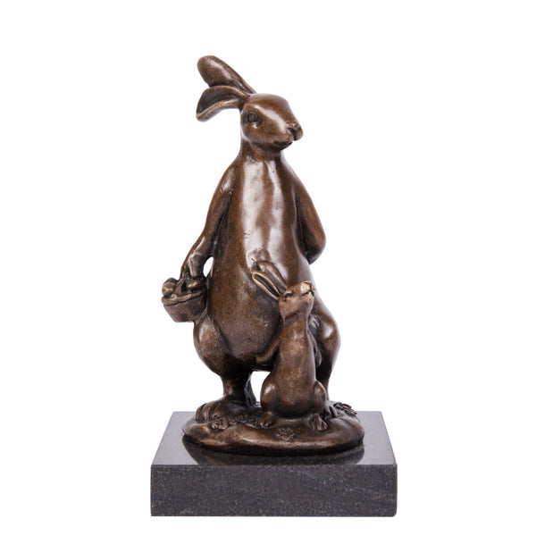 Handmade Home Deco Bronze Rabbit Statue Animal Bunny Mom-son Sculpture|TPAL-251
