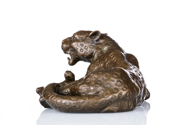 Animal Sculpture Leopard Bronze Statue Brass Art Figurine TPAL-064