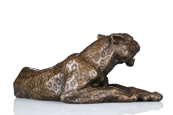 Animal Sculpture Leopard Bronze Statue Brass Art Figurine TPAL-064