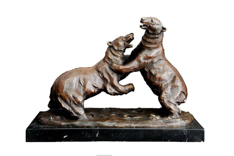 Bronze Statue Animal Sculpture Polar Bears Fight Decor Garden TPAL-197