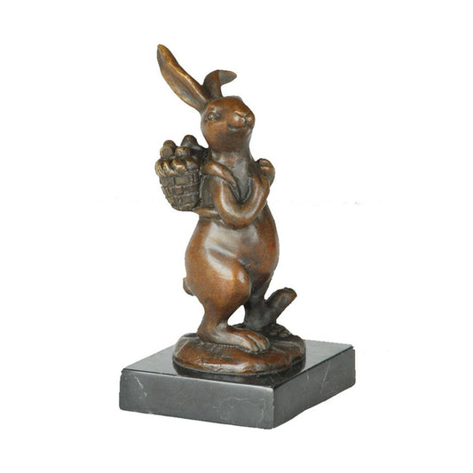 Handmade bronze rabbit statue carrying a basket of carrots