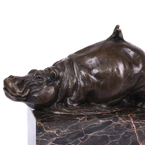 Hippo Bronze Sculpture Home Deco Metal African Animal Statue TPAL-270