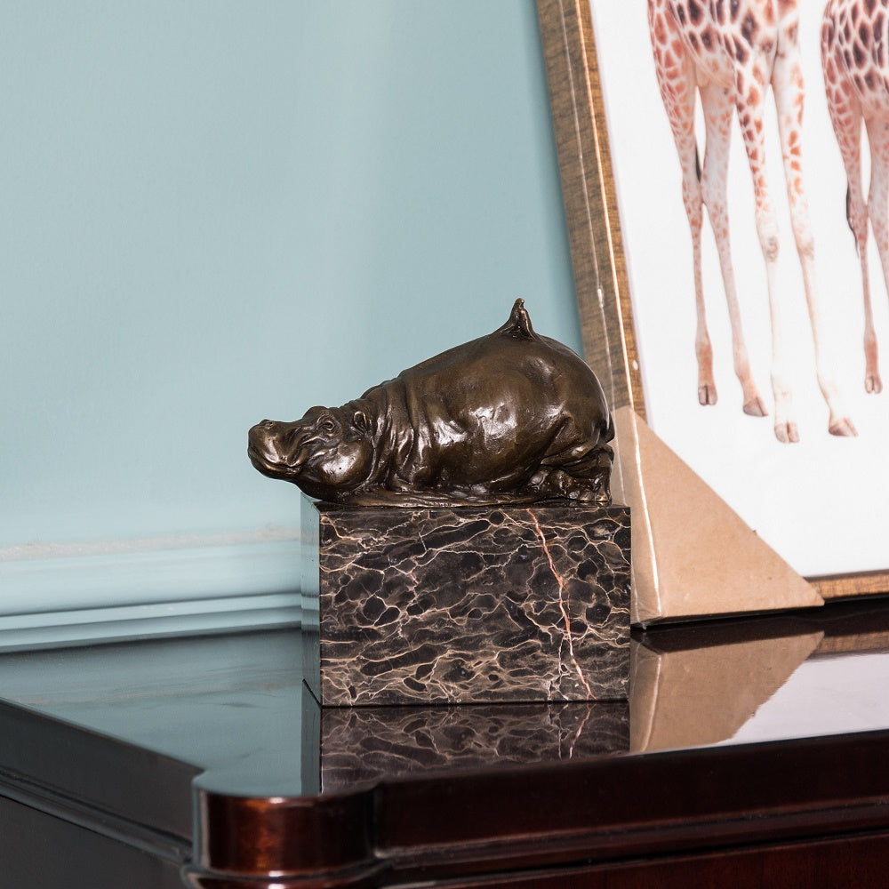 Hippo Bronze Sculpture Home Deco Metal African Animal Statue TPAL-270