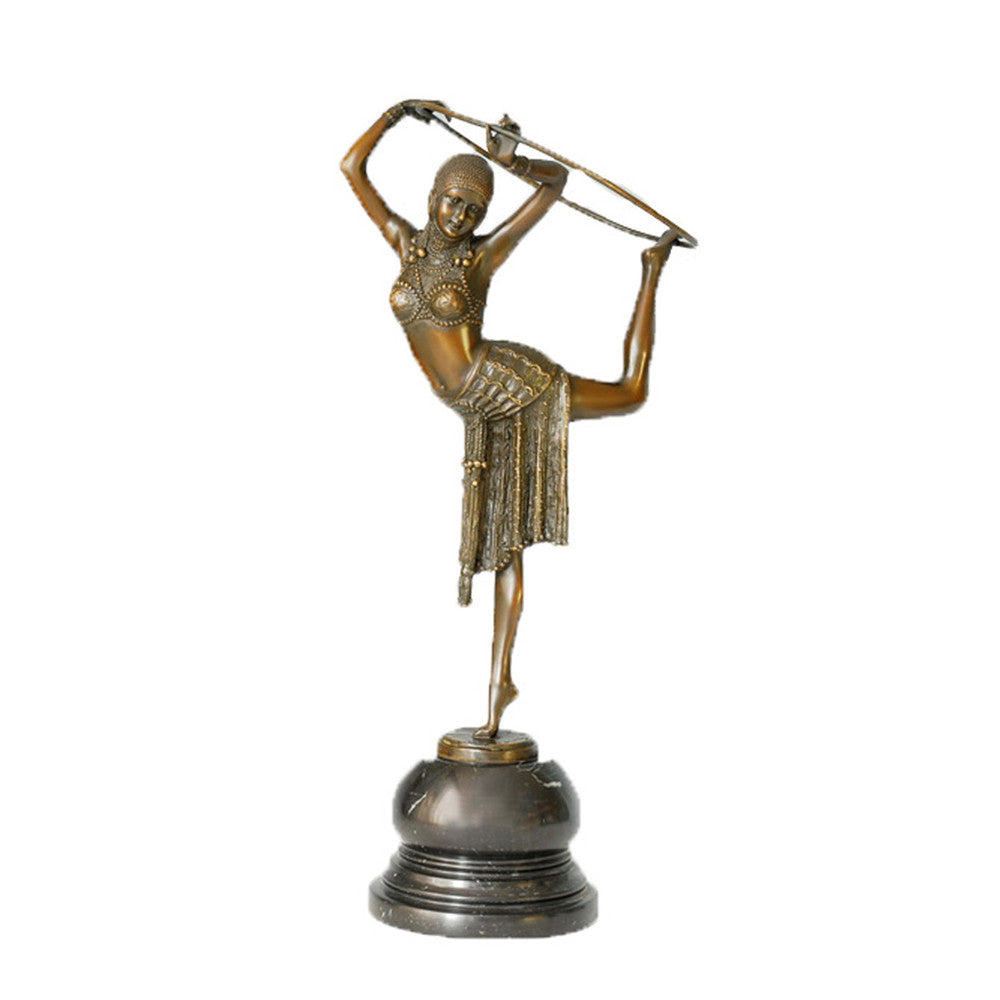 Hula-Hoop Dancer Bronze Statue Metal Dancing Women Sculpture TPE-314