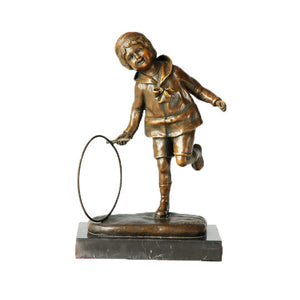 Hula-hoop Child Metal Statue Cute Kid Artwork Bronze Sculpture TPE-349