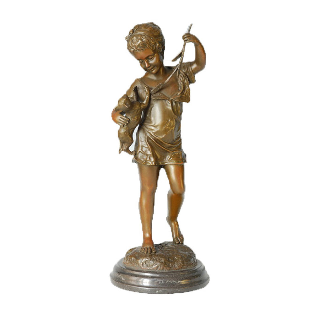 Metal Art Statue Cute Kid And Pet Cat ArtDeco Bronze Sculpture TPE-352