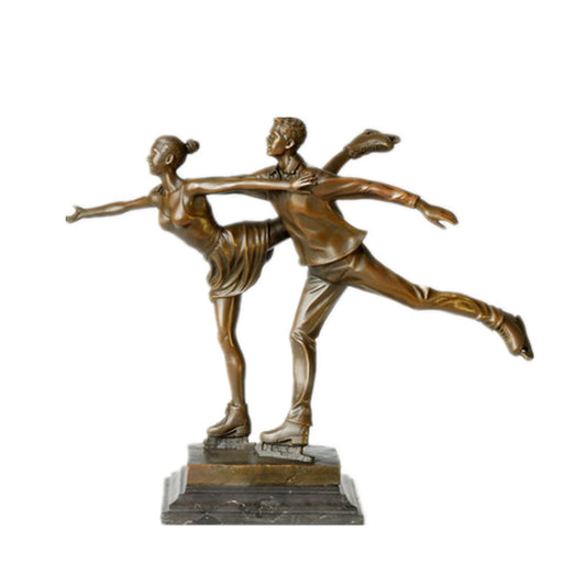 This is a decorative bronze sculpture themed around pair figure skating. Its design captures the classic coordinated and graceful posture in pair figure skating events, featuring smooth body lines and a strong sense of dynamism that accurately reflects the elegance and teamwork of the sport. It mainly functions as a soft decoration craft, suitable for decorative display in spaces like living rooms, studies, and offices. 