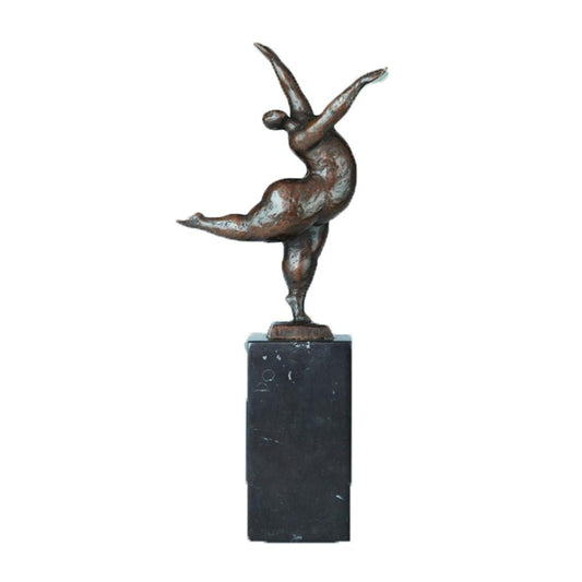 This is a bronze sculpture of a dancer in an abstract style. The dancer is in a dynamic dancing posture, with exaggerated and tensile body lines, and the posture is stretching and agile. 
