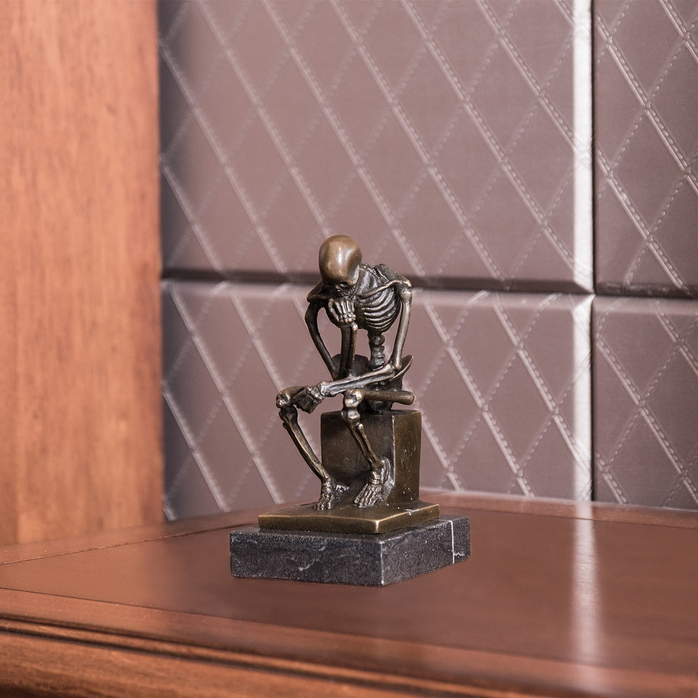 Bronze Rodin Thinker Statue Art Abstract Skeleton Sculpture