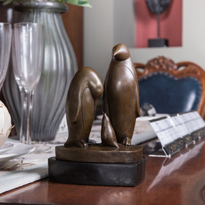 Penguin Family Bronze Statues Animal Metal Sculpture Art Deco TPY-198