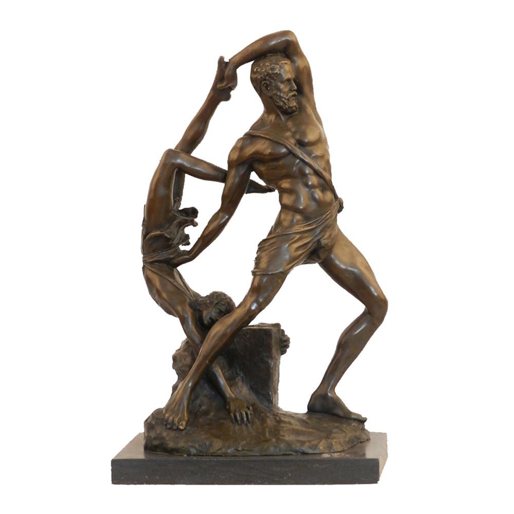 This is the "Hercules and Lichas Brass Sculpture" (also named Fight for Life), a classical Greek-themed brass sculpture by French sculptor E.Douard Drouot. It presents the dynamic fighting posture of Hercules and Lichas, with full muscle lines and prominent physical tension, and the base adopts a rock-like texture (the original version includes a marine marble base).