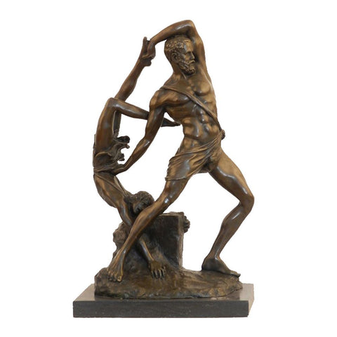 This is the "Hercules and Lichas Brass Sculpture" (also named Fight for Life), a classical Greek-themed brass sculpture by French sculptor E.Douard Drouot. It presents the dynamic fighting posture of Hercules and Lichas, with full muscle lines and prominent physical tension, and the base adopts a rock-like texture (the original version includes a marine marble base).